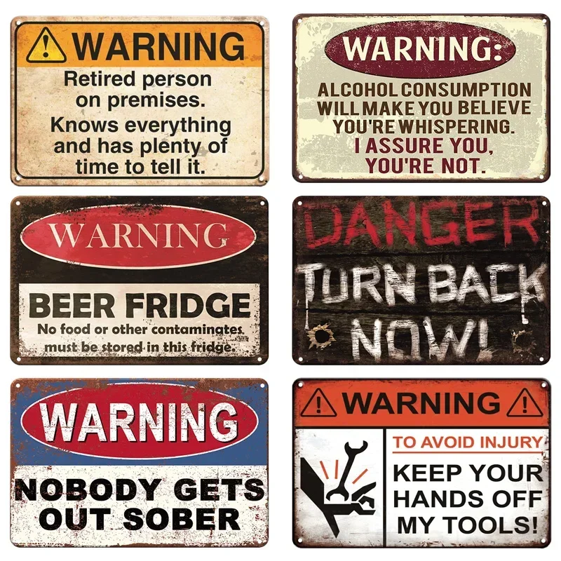 Retro Warning Metal Sign Danger Vintage Plaque Metal Caution Tin Poster Metal Plate for Garage Park Home Man Cave Wall Decor