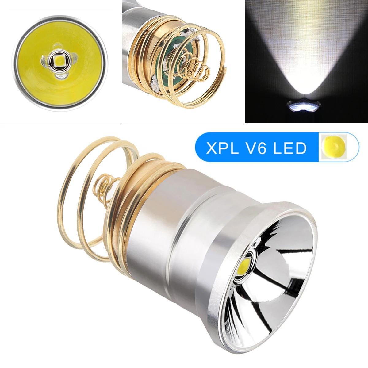 800 Lumens 26.5mm 3V - 8.4V LED Flashlight Bulbs Replacement Fit for 6P C2 D2 G2 Z2 / 501B 502B with XPL V6 Smooth Reflector