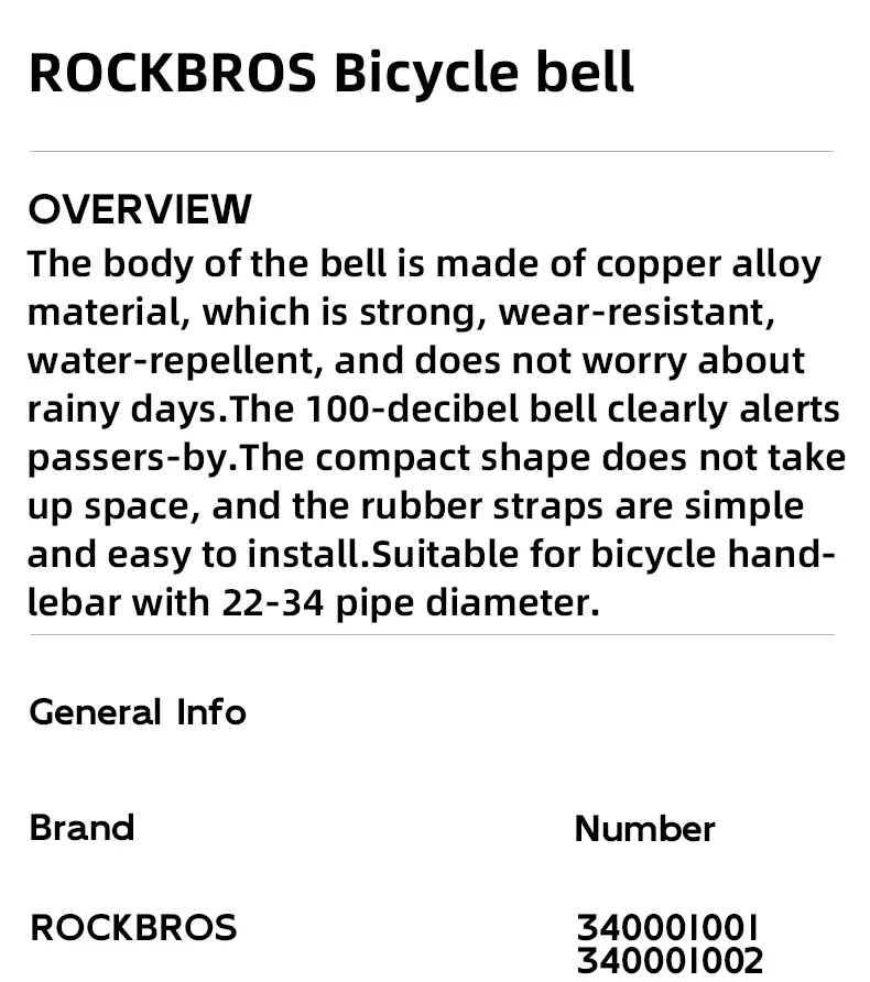 ROCKBROS Lokaler Versand Fahrradklingel 100dB Warnton Kupfer-Aluminium-Legierung Wasserdicht Ultraleicht Laute Fahrradklingel Fahrradzubehör – Detail 2