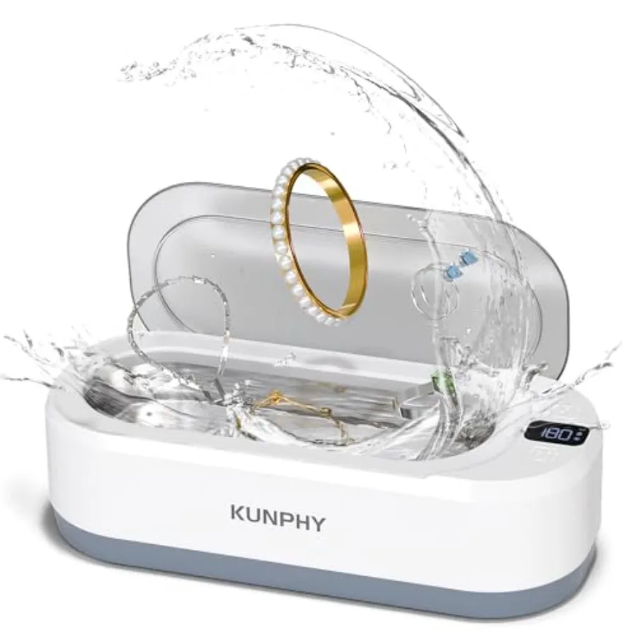 Upgraded KUNPHY Ultrasonic Jewelry Cleaner, 350ML 48KHz Profional Ultrasonic Cleaner hine with 3 Digital Timers, Touch Operatio