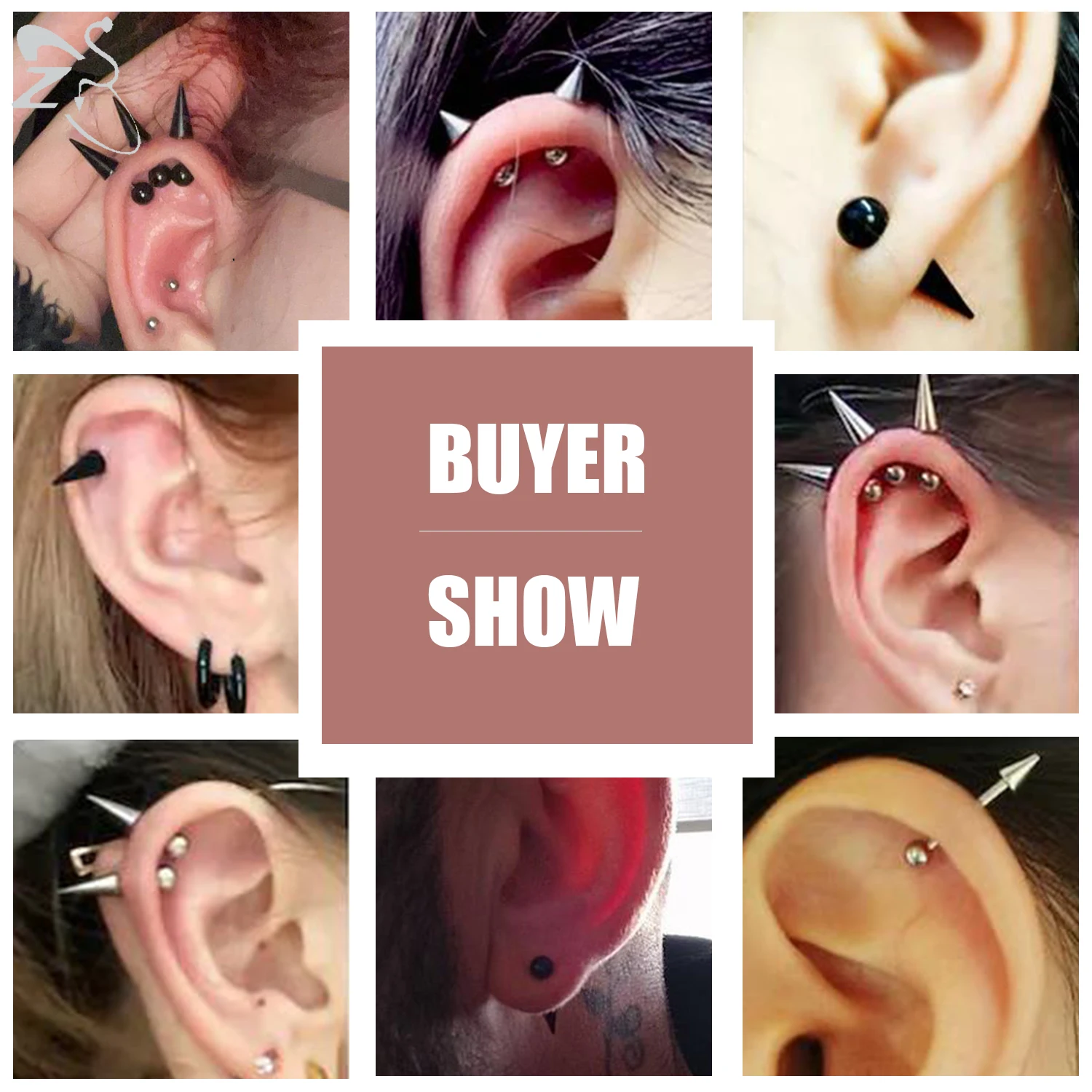 ZS 1PC 18G Spike Cone Earrings Round Ball Spike Stud for Men Women Black Color Cartilage Earring Helix Tragus Piercing  Jewelry