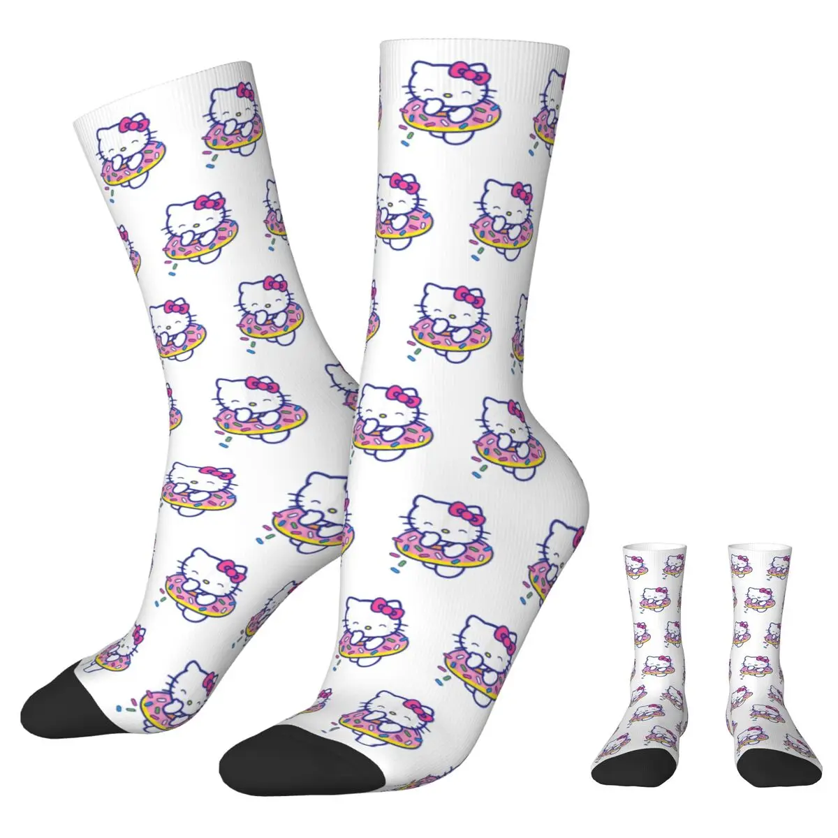 

Harajuku Hello Kitty Donut Sprinkles Floaty Swimming Basketball Socks Polyester Crew Socks for Women Men Non-slip
