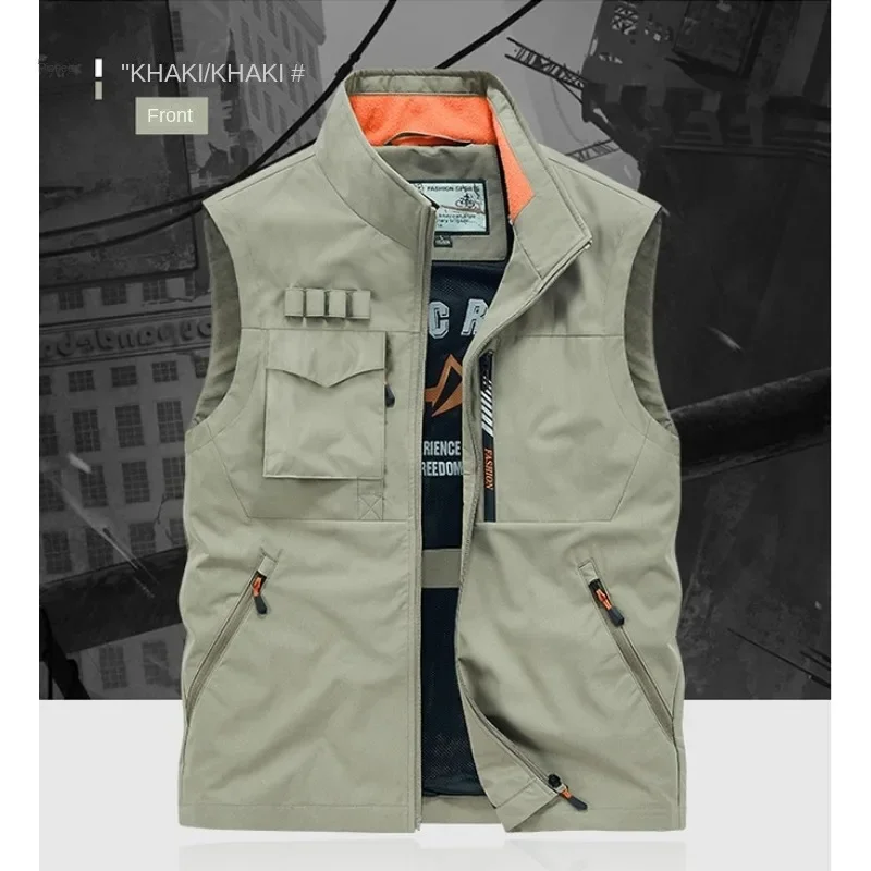 Sleeveless Jacket Leisure Large Size Men's Vest Motorcyclist Parka Man Hunting Multi-pockets Fishing Vests Professional Work Zip