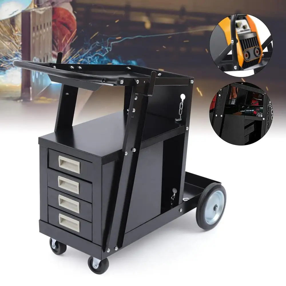 4-Drawer Welding Cart with Tank Storage Steel Construction Easy Mobility