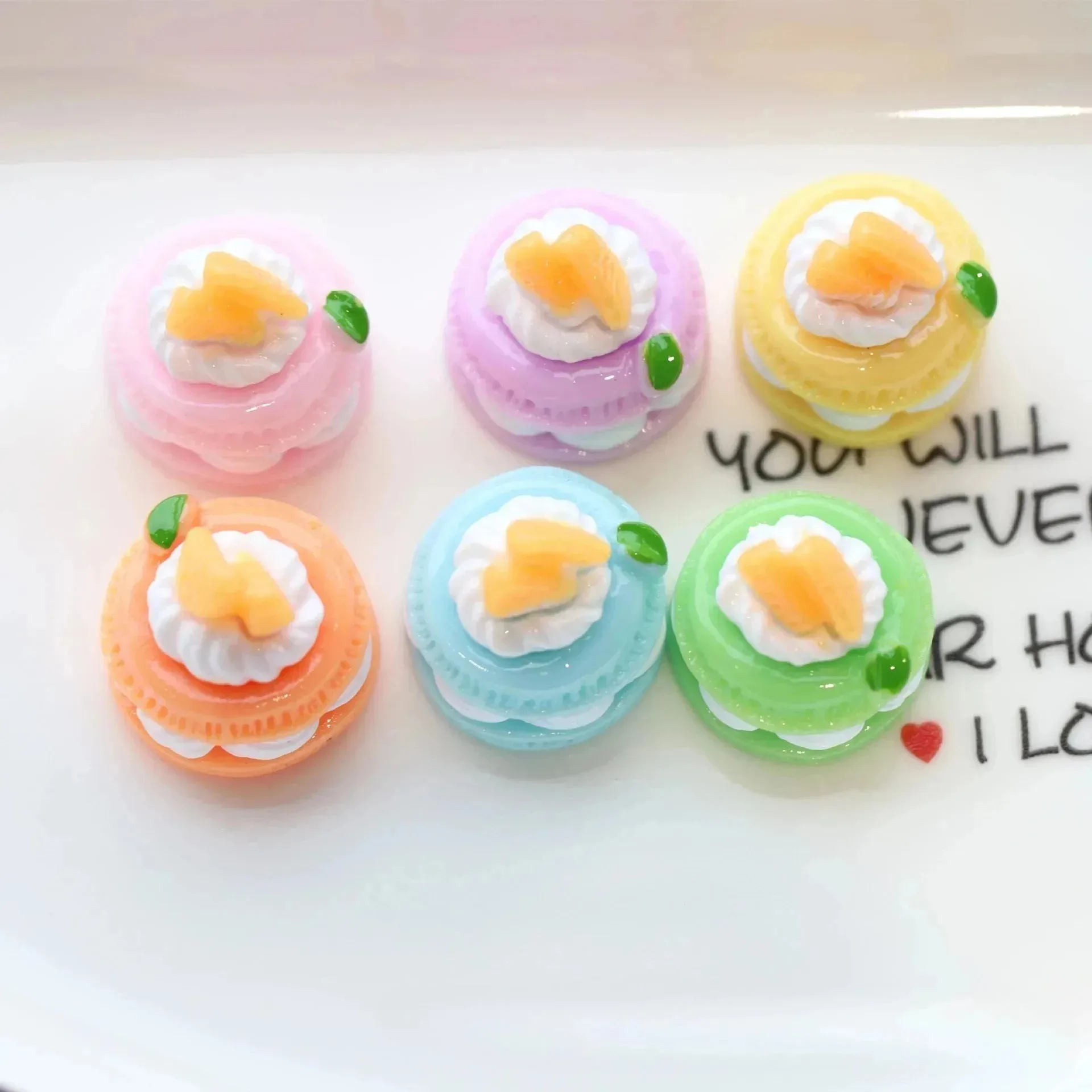 10Pcs Kawaii Resin Mini Sandwich Fruit Cream Cake Charms, Cute Tiny Dessert Figurines for Dollhouse Kitchen DIY Scene Decor