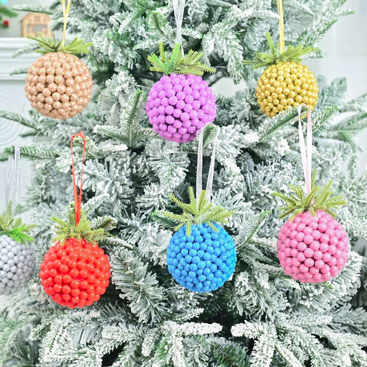 

10cm Christmas Tree Hanging Decoration Painted Glitter Berry Decoration Balls Christmas Decor Holiday Balls Hanging Arrangements