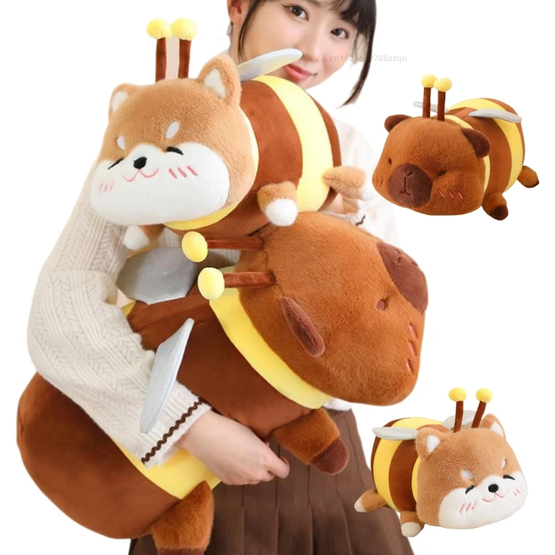Stuffed 35/50cm Creative Bee Capybara Shiba Inu Dog Animals Plush Toys Cartoon Room Decor Soft Dolls Pillow Girlfriend  Gifts