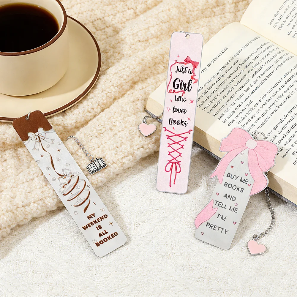 Pink Bow Metal Bookmark Cute Bookmark Gift for Women Kawaii Room Decor Stuff Classroom Supplies Learning Stationery