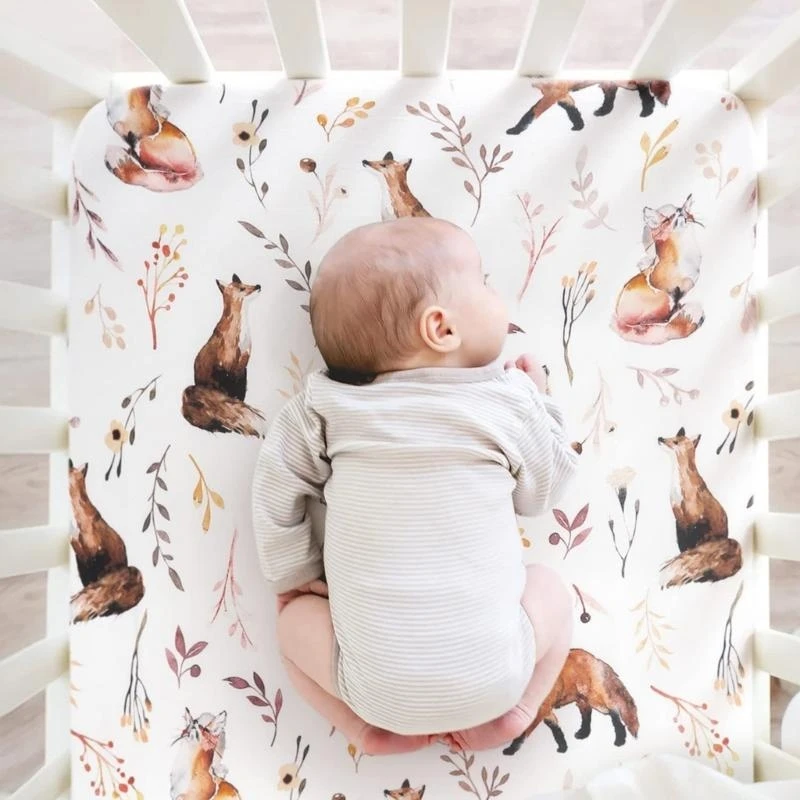J15U 2Pcs Nursery Bedding Stuff Lovely Print Designing Baby Fitted Sheet Cover Case