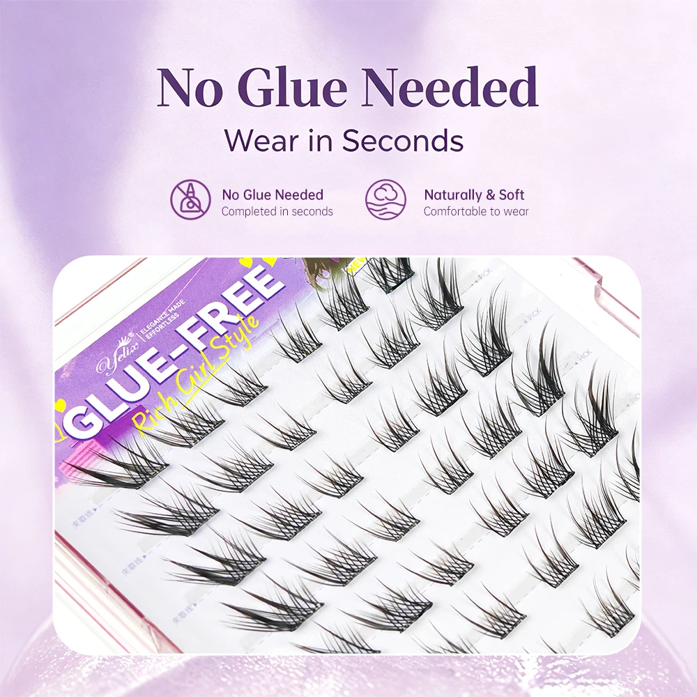 Yelix Kleberfreie Cluster-Wimpern im Fox-Look, Natürlich Flauschig, Feiner Schaft, Großhandel für Schönheitssalons, Lieferanten, Make-up-Profis – Detail 4