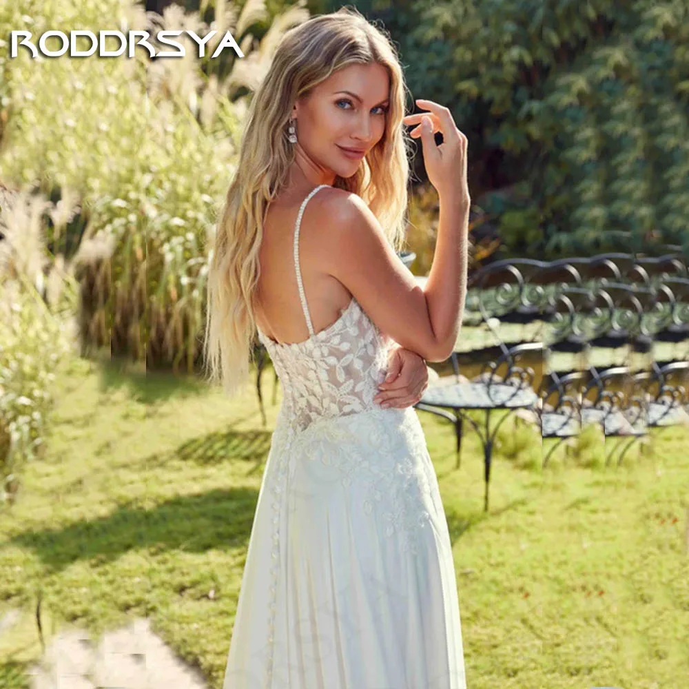 RODDRSYA Boho Chiffon Wedding Dress свадебное платье Detachable Long Sleeve Lace A Line Bridal Dresses Illusion Appliques Beach