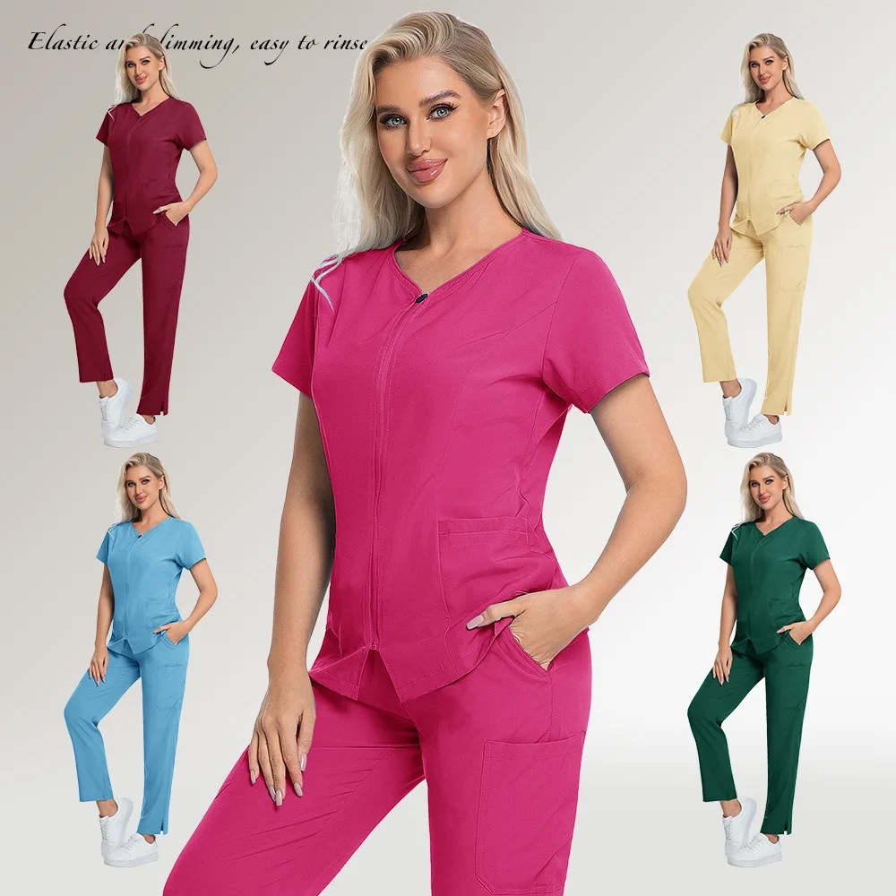 solid-vneck-pocket-scrub-shirt-hospital-uniform-women-men-scrub-blouse-surgical-clothes-joggers-top-medical-accessories