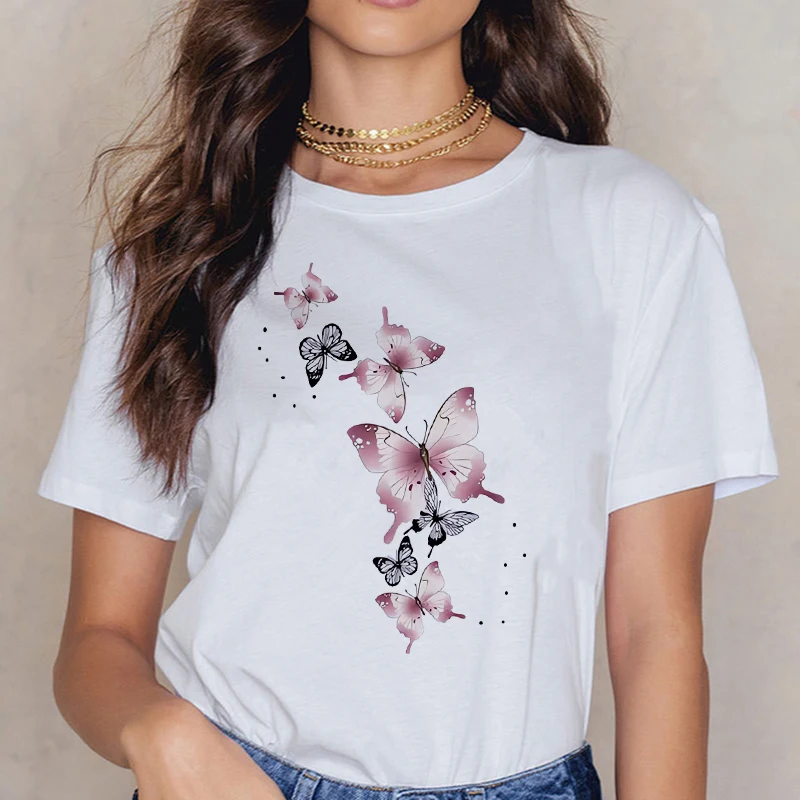 

Woman O-neck Shirt Butterfly Print Short Sleeve Printed T Shirt Clothing Women's T-Shirt Clothing Women's Top Tee