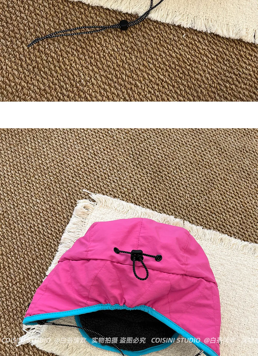 Herren- und Damen-Wintermütze, gefüttert mit Fleece, winddicht, warm, mit Ohrenschutz, Bomber-Mütze mit Krempe, verstellbarer Kordelzug, ideal zum Skifahren im Freien. – Detail 17