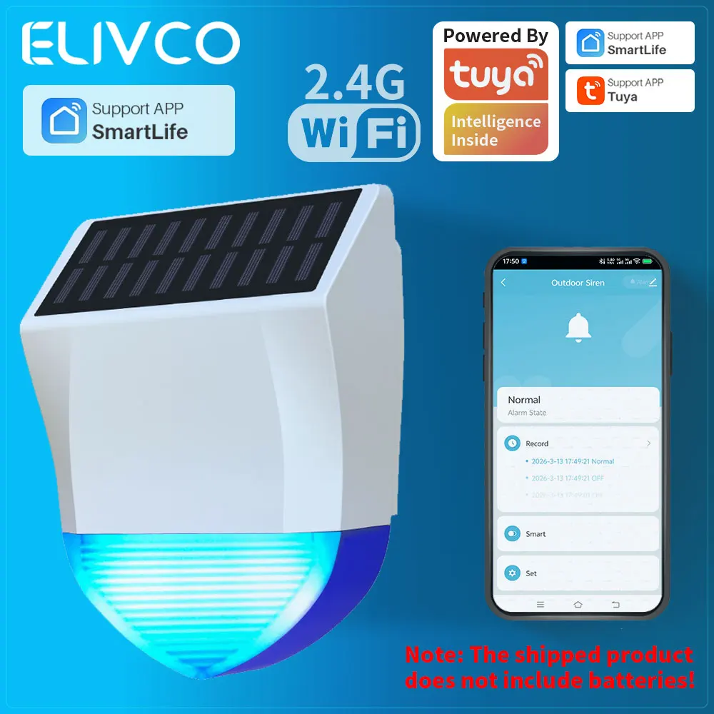

Уличная сирена-сигнализация Tuya WiFi, водонепроницаемая, с возможностью питания от солнечной батареи и USB, с опциональным дистанционным управлением, 95 дБ