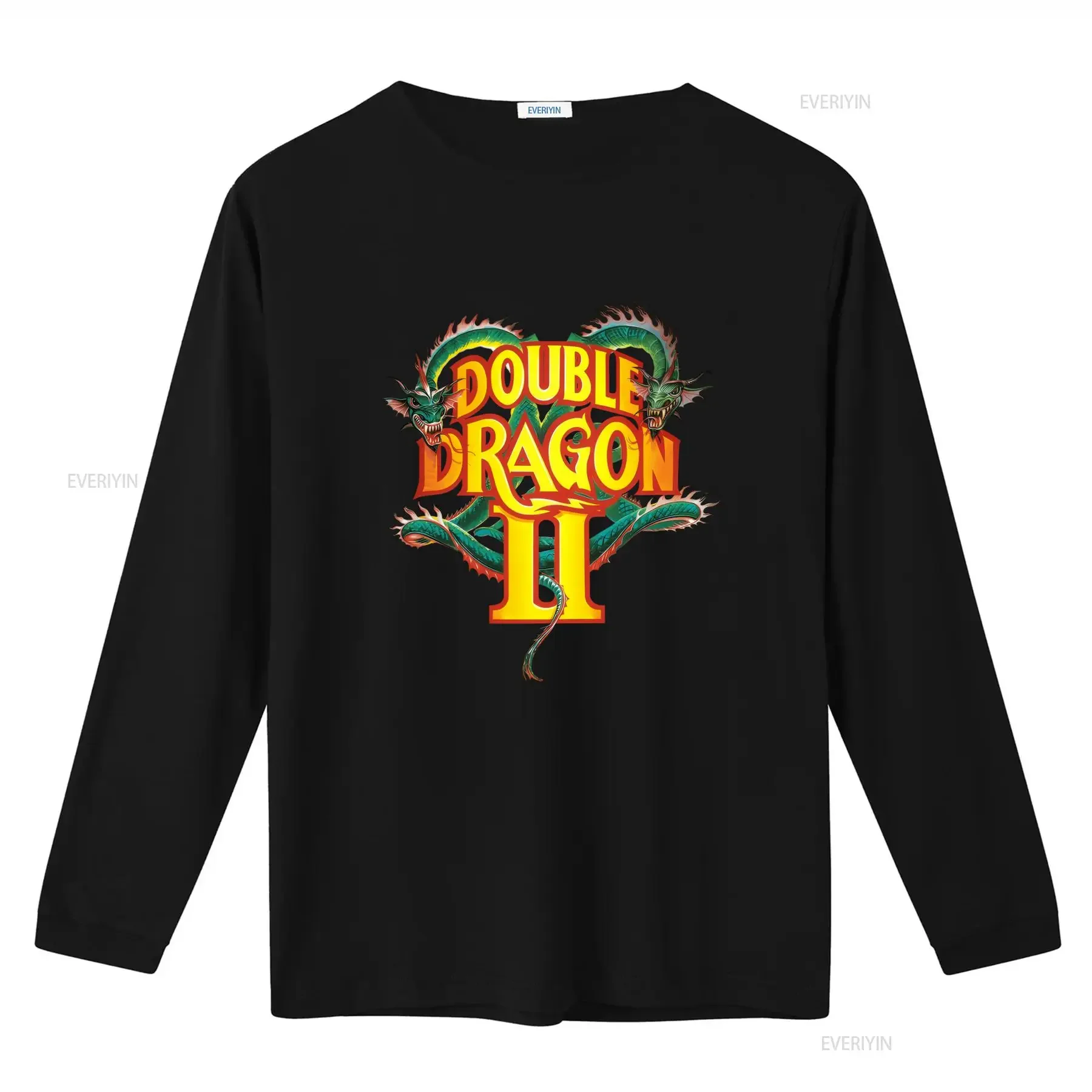Double Dragon 2 Retro Gaming T Shirt Classic Design with Fiery Dragons and Bold Typography vintage Washed Breathable