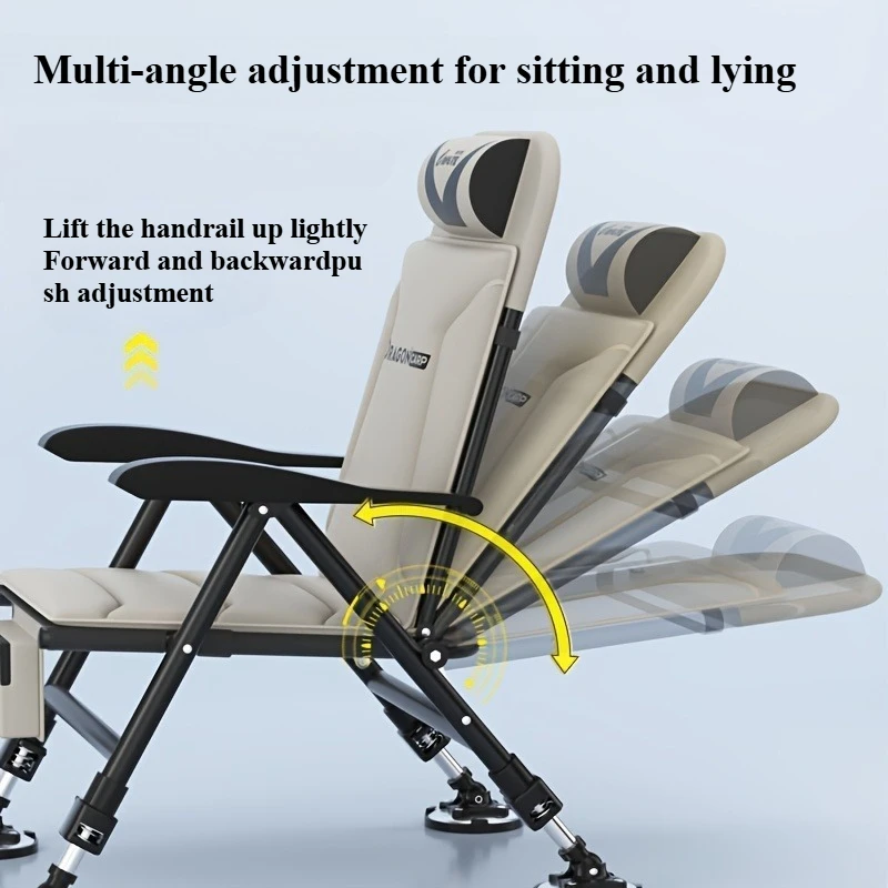 Folding Fishing Chair Reclining Lounge with Headrest Adjustable Extending Legs for Fishing Camping Picnics Sporting Events