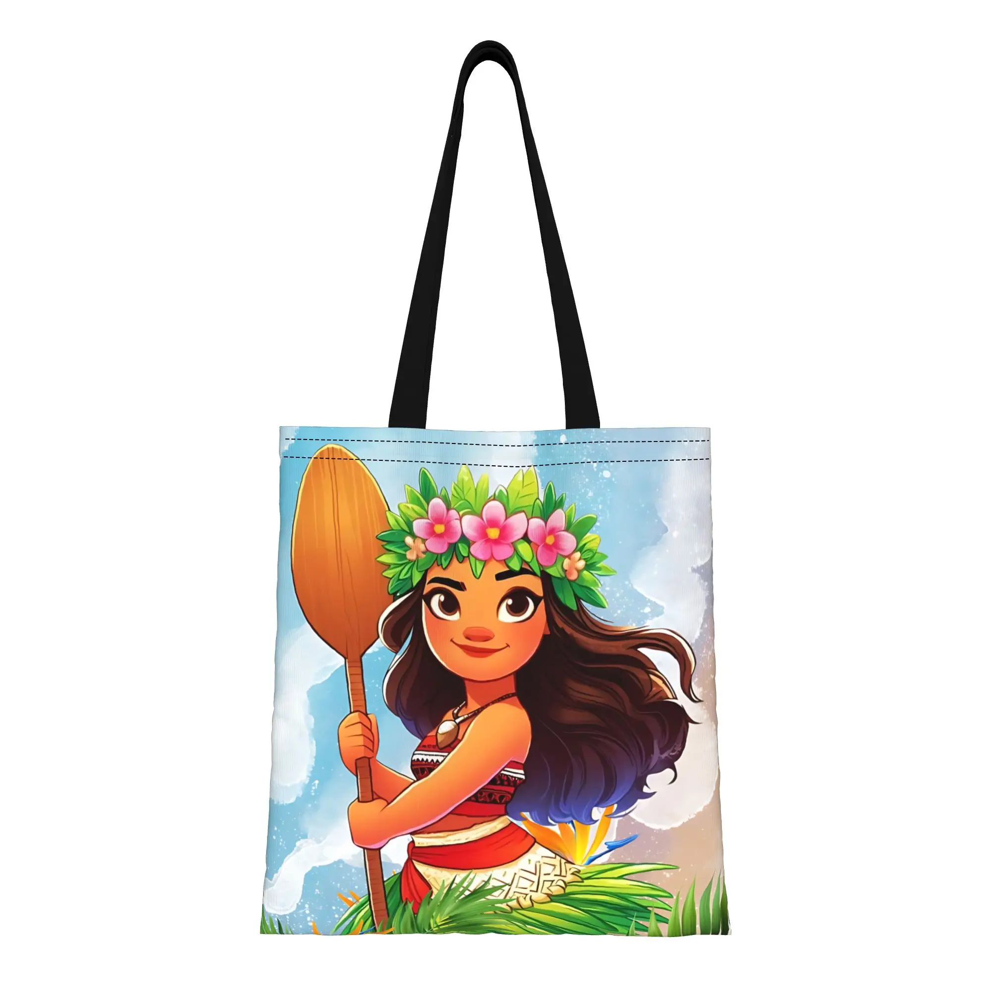 

1 шт., большая вместительная холщовая сумка-тоут с изображением принцессы Моаны из мультфильма Дисней, складная, с шикарным узором, подарки на первый день учебы в школе