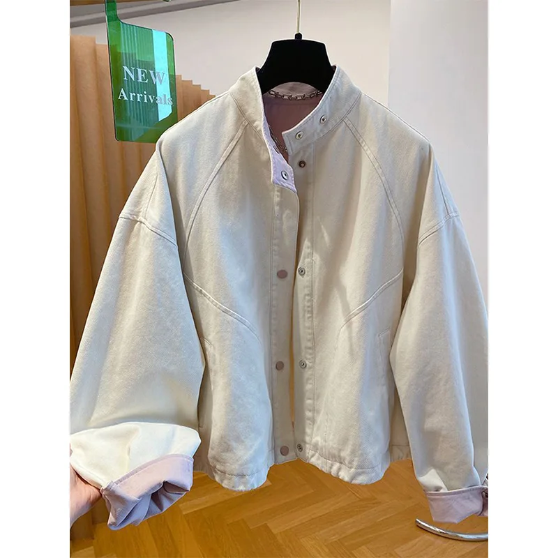 

Повседневное пальто контрастного цвета с воротником-стойкой, женское свободное пальто, весна-осень, новая удобная верхняя одежда Fem