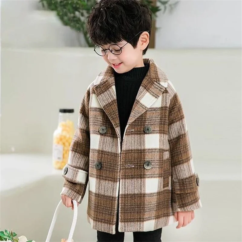 Boys Woolen Coat Overcoat Jacket Windbreak 2024 Elegant Warm Plus Thicken Autumn Winter Cotton School Children's Clothing