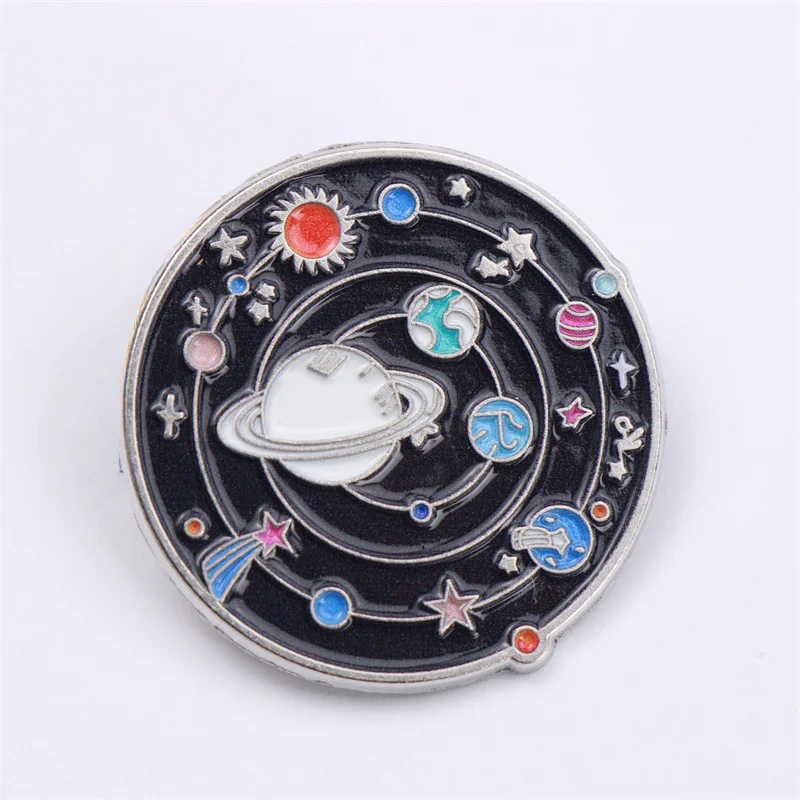 1pc Vibrant Solar System Enamel Pin - Charming Zinc Alloy Round Brooch