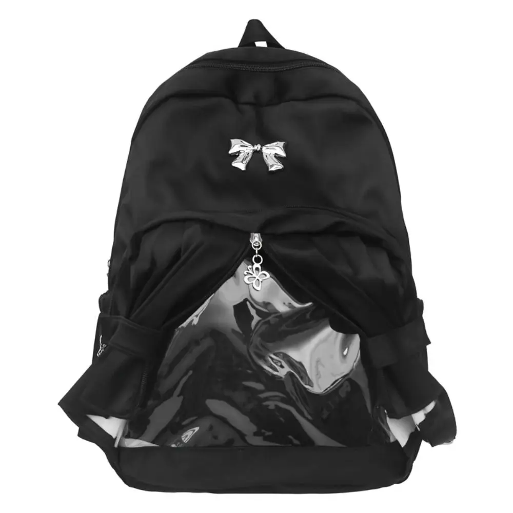 

Large Capacity Transparent Pocket Curtain Backpack Clear Nylon Cotton Doll Itabag Bow Creative Badge Display Ita Bag Lolita