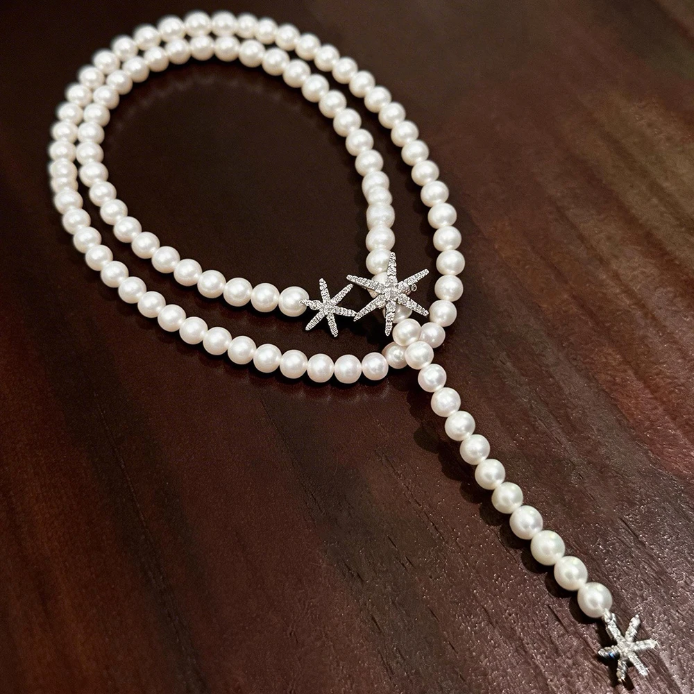 

14K Gold Filled Star-Sparkle Collar Pearl Necklace with 5–6mm Natural Freshwater Pearls Total Length 55cm for Simple Outfits