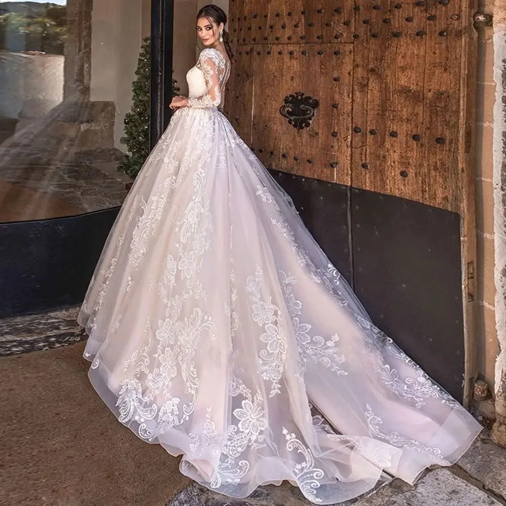 2024 Luxury A Line Sweetheart Wedding Dresses Long Sleeve Bridal GownHigh Quality Custom Women Clothing Vestido De Novias