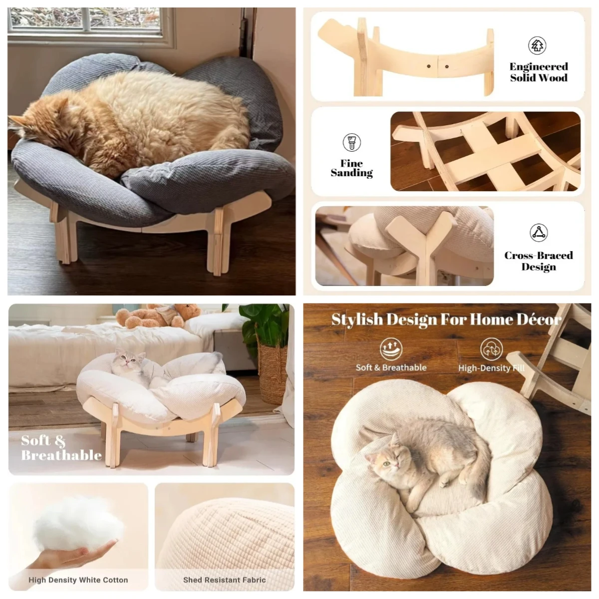 Suitable for indoor pet furniture, plush mats, cat beds, luxurious and sturdy solid wood cat lounge chairs