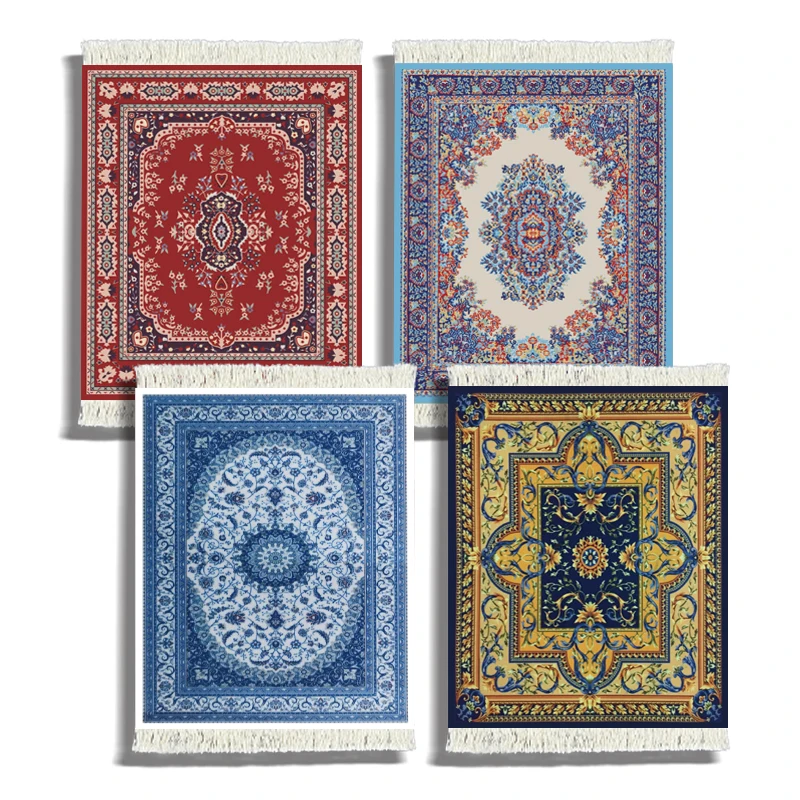 Persian rug coaster set elegant office kit vintage style pattern woven flower mini little coaster with tassel home office deskto