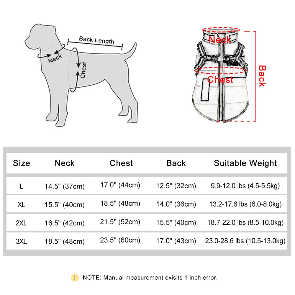 Winter Warm Dog Clothes Waterproof Dog Jacket Vest Reflective Pet Coat Harness For Small Medium Large Dogs Yorkshire Bulldog