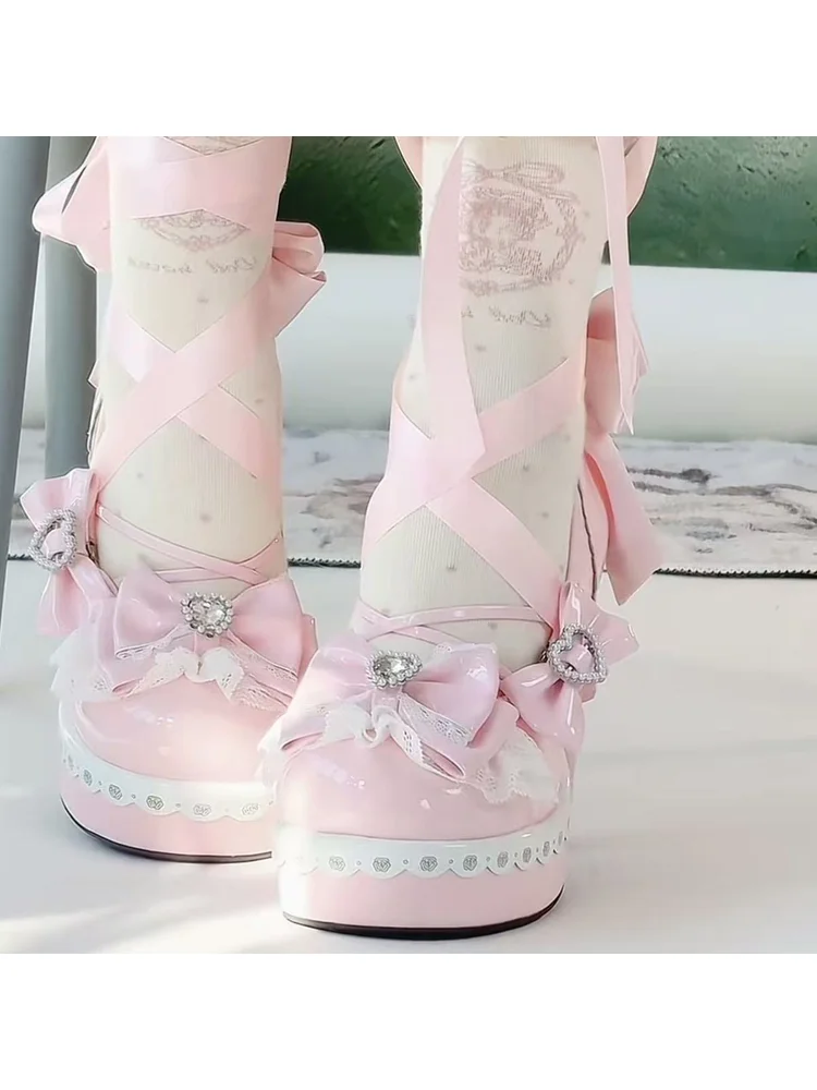 Sweet Lolita Alien High Heels Women's Shoes 2025 New Egg Tart Heart Original 11cm Temperament Lolita Shoes