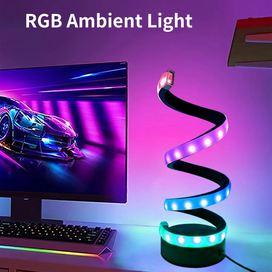 Modern Minimalist LED RGB Spiral Lamp Night Light for Bedroom Living Room Office Bedside Nightstand RGB Dream-Color Table Lamp