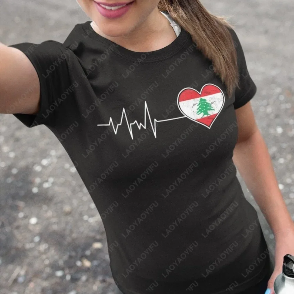 Lebanon Heartbeat Flag Pride Gift T-Shirt Casual Fashion Loose Harajuku Y2k Lebanese Tshirt Cotton Short Sleeve Unisex Clothing