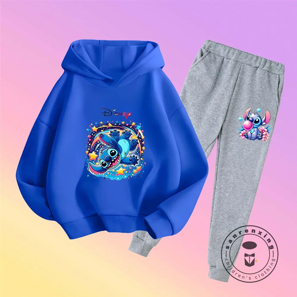 غرزة جديد 2026 الكرتون الأطفال مقنعين البلوز + السراويل قطعتين مجموعة صبي فتاة الخريف الشتاء اليومية في الهواء الطلق الدافئة لينة رياضية