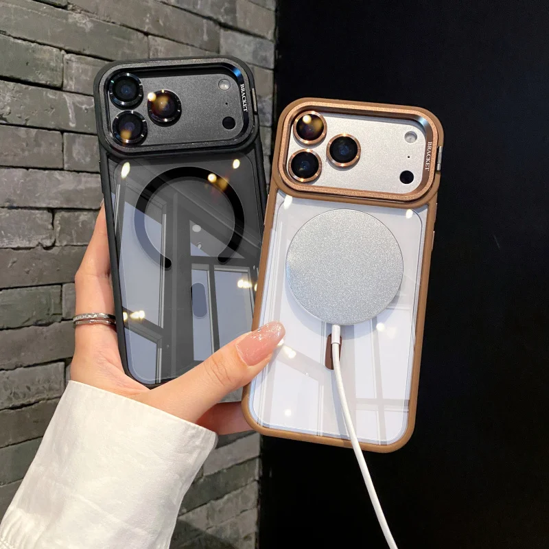 Luxuriöse Linsen-Metallhalterung Transparente Magnetische Hülle für iPhone 18 17 16 15 14 13 Pro Max für Magsafe Stoßfeste Klare Rückabdeckung – Detail 4