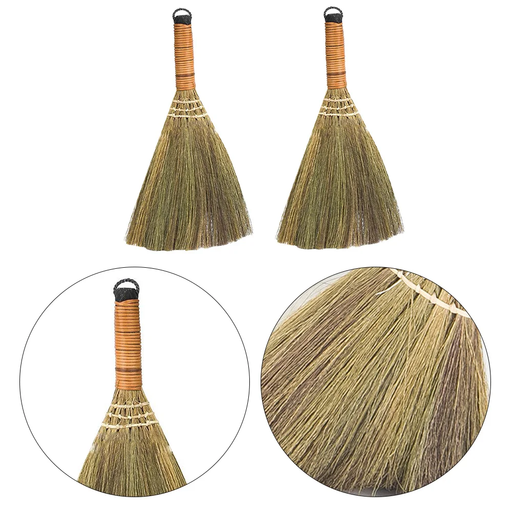 Balai de nettoyage de bureau en bois, 2 pièces, fait à la main, léger, Compact, petite balai, matériel de paille, balayage des murs