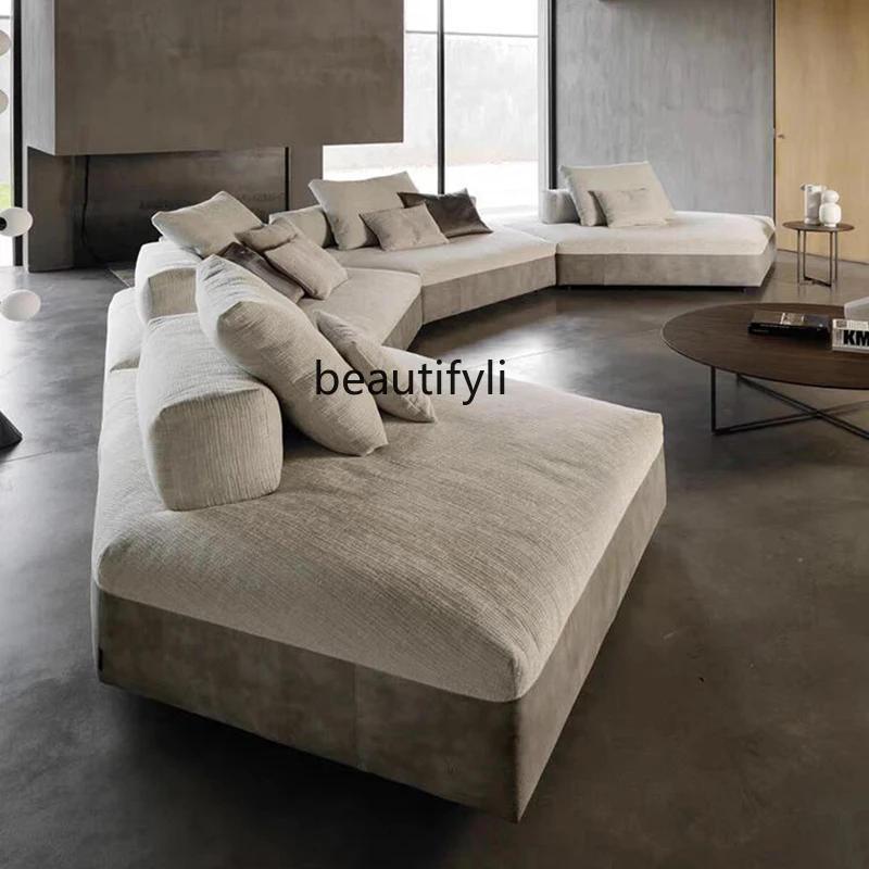

Italian minimalist special-shaped fabric sofa double-sided large flat-layer princess corner module sofa