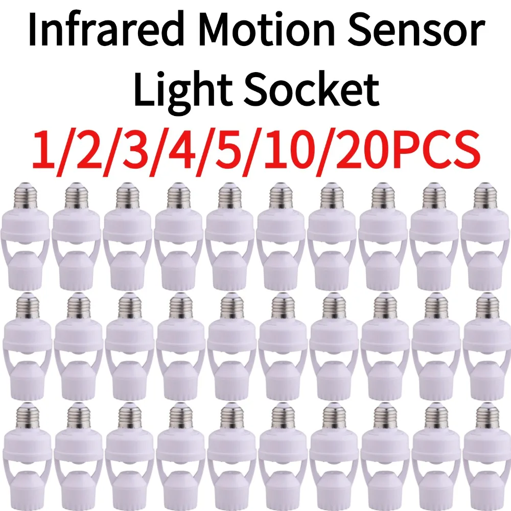

1/20PCS Smart E27 Screw Motion Sensor Lamp Base Infrared Human Body Induction Light Socket Adapter with All E27 Bulbs