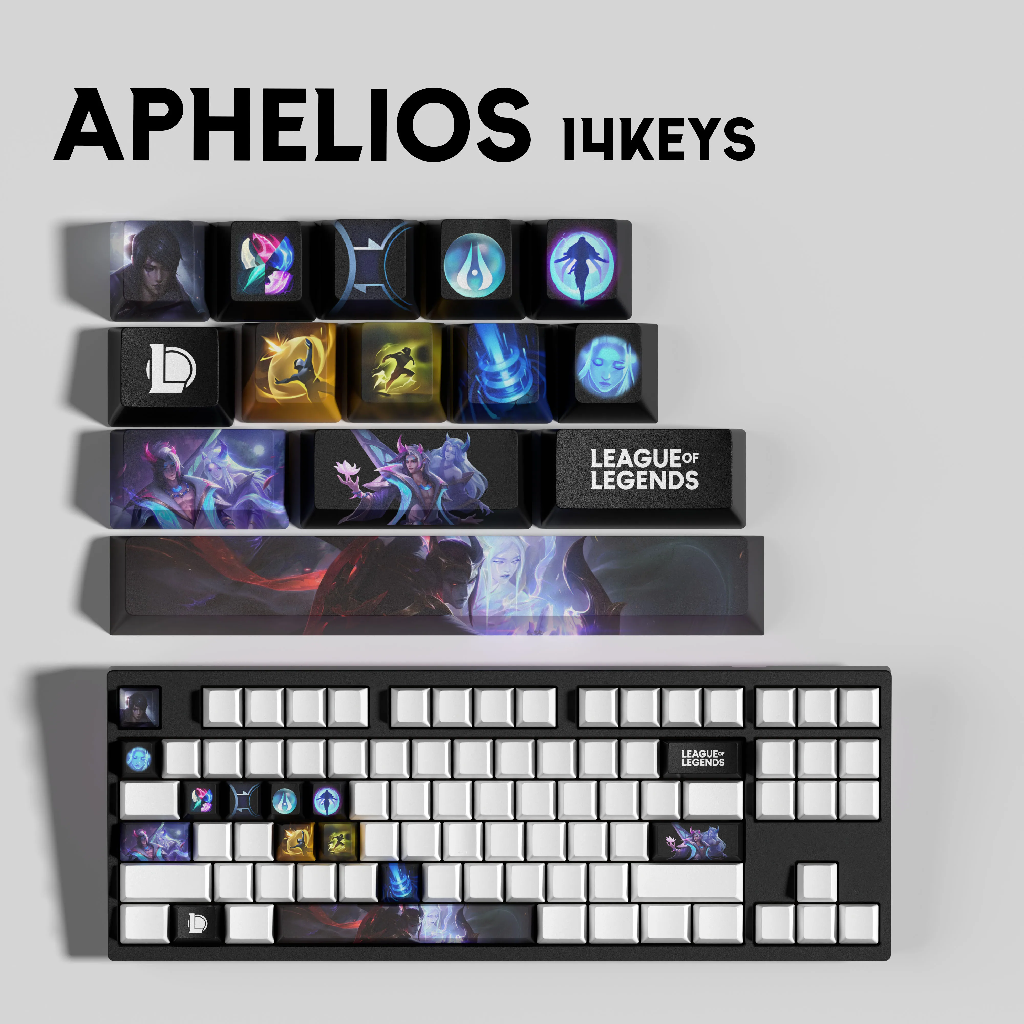 

Aphelios KEYCAPS Новый дизайн колпачков для клавиш League of Legends14KEYCAPS OEM-профильные колпачки для механической клавиатуры