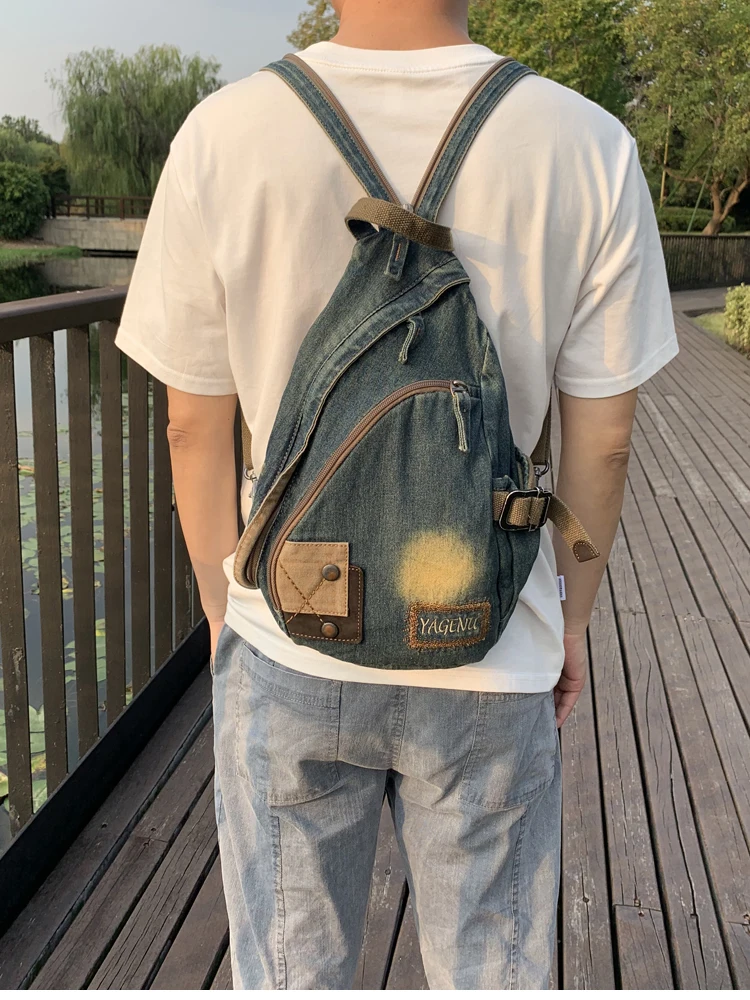 

Unisex Denim Backpack Travel Leisure Crossbody Bag Fashionable Compact Rucksack Youth Style Zipper Closure Bucket