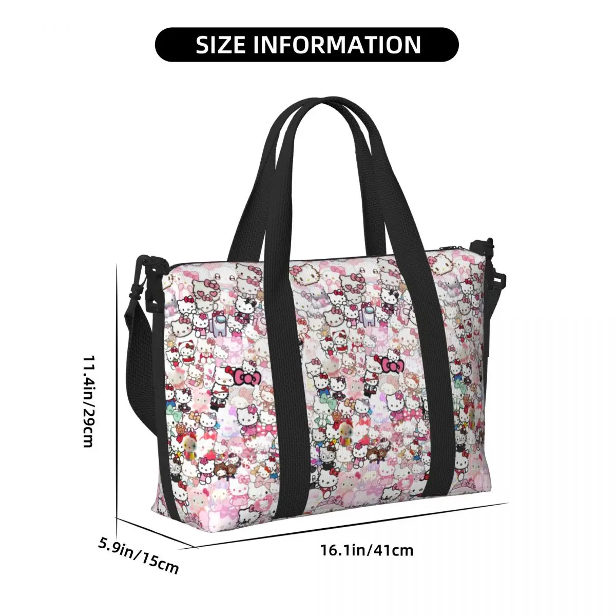 Custom Hello Kitty Art Tote Bag for Women Large Capacity Gym Beach Travel Bags