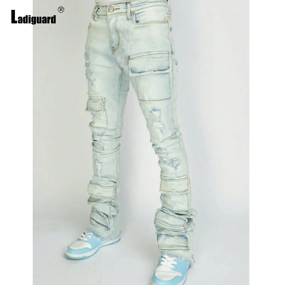 2024 European and American style Fashion Basic Jeans Denim Pants Men Stand Pocket Casual Flare Pantalon Sexy Ripped Trousers New