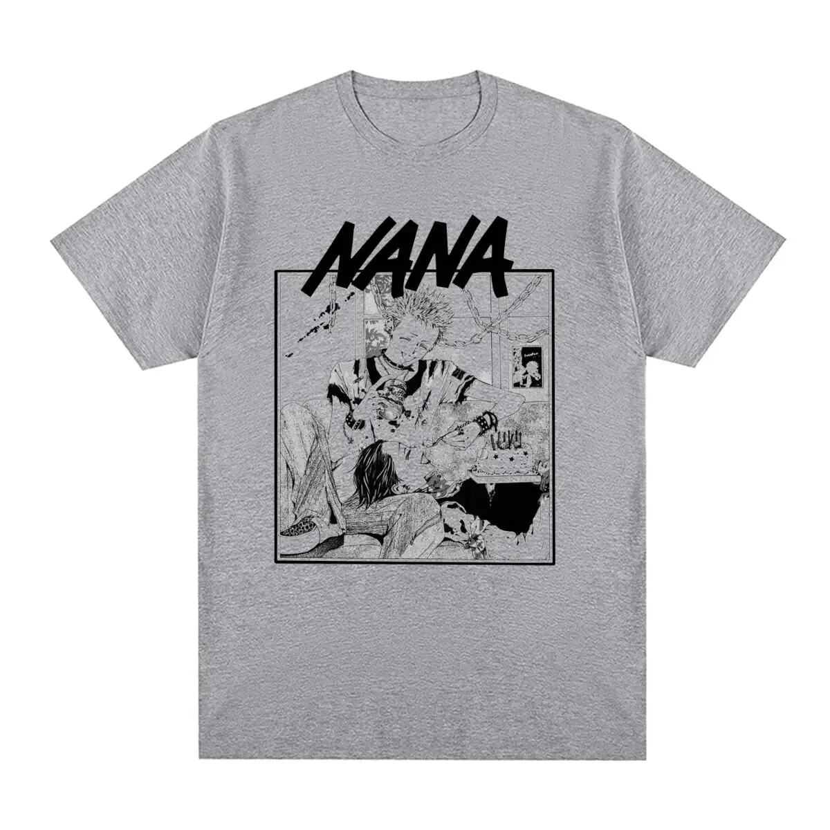 Japanese Anime Nana Osaki Manga Pattern T-shirt 2026 Summer Men's Women's Harajuku Fashion Cotton Loose Oversized T-shirt Top view 2