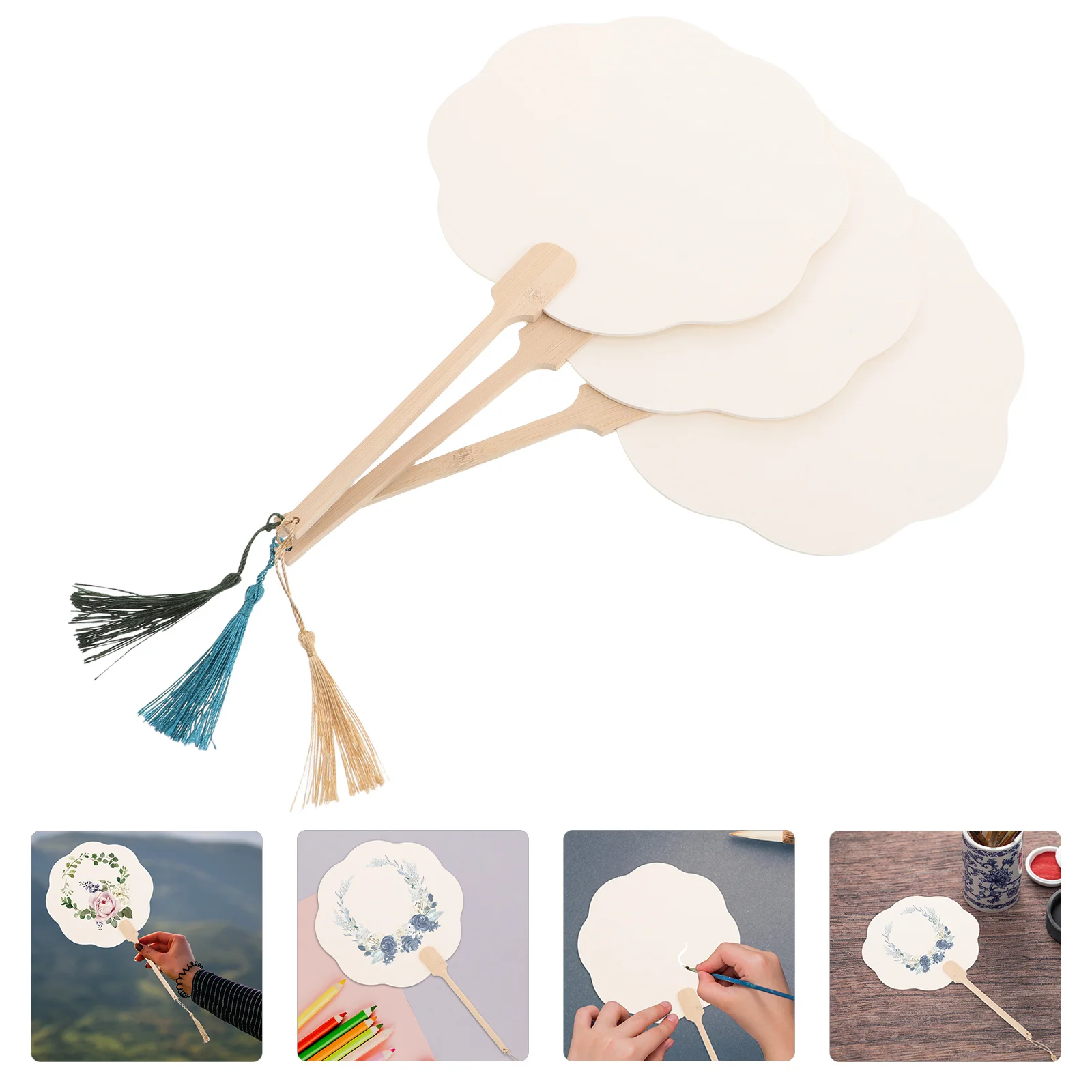 

3Pcs DIY Handheld Paper Fan Blank Canvas - Lightweight Breathable Rice Paper Petal Design for Painting Calligraphy Crafting