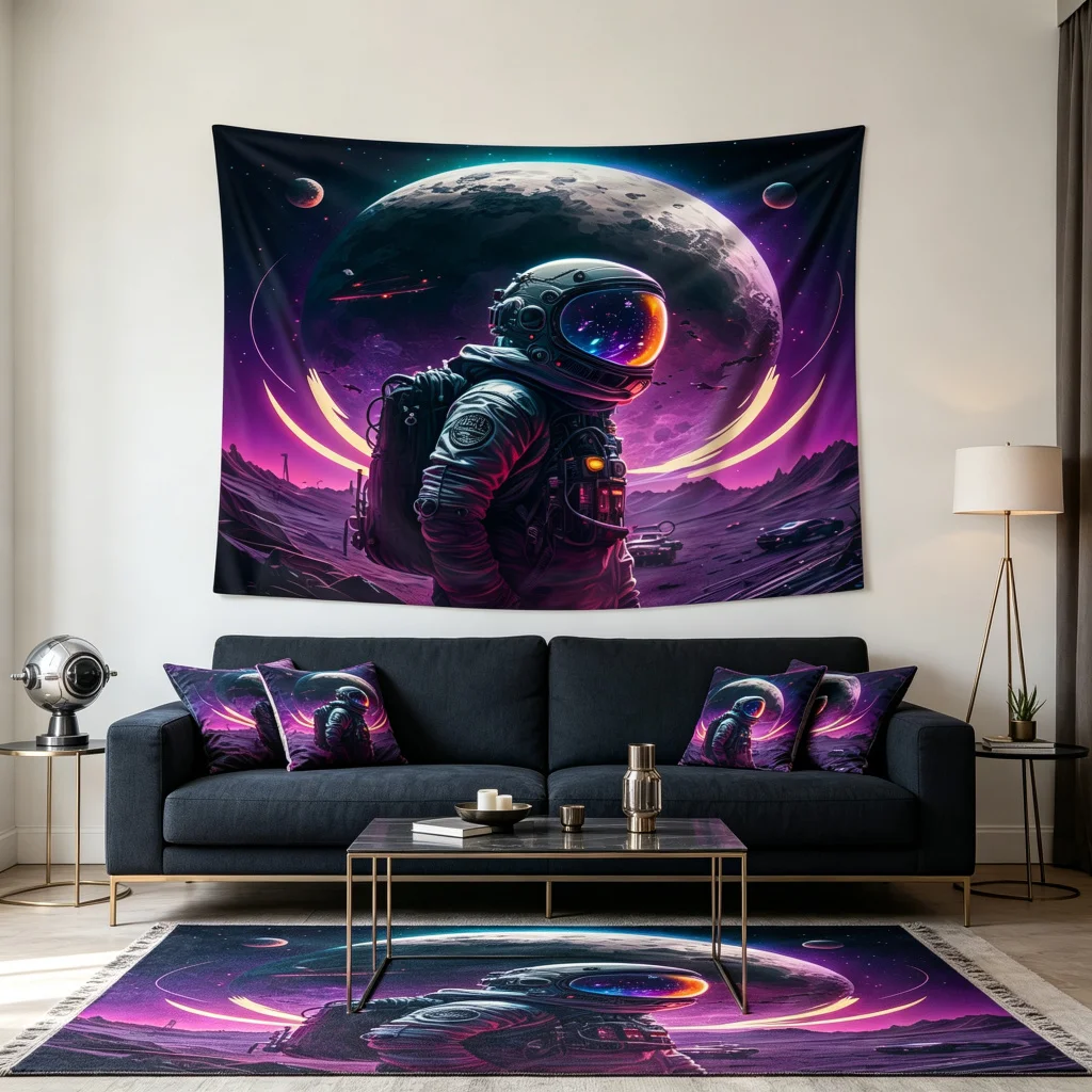 1PC Astronaut Space Planet Art Print Backdrop Banner, Bedroom Living Room Photo Background, Polyester, Home Decor, Wall Art