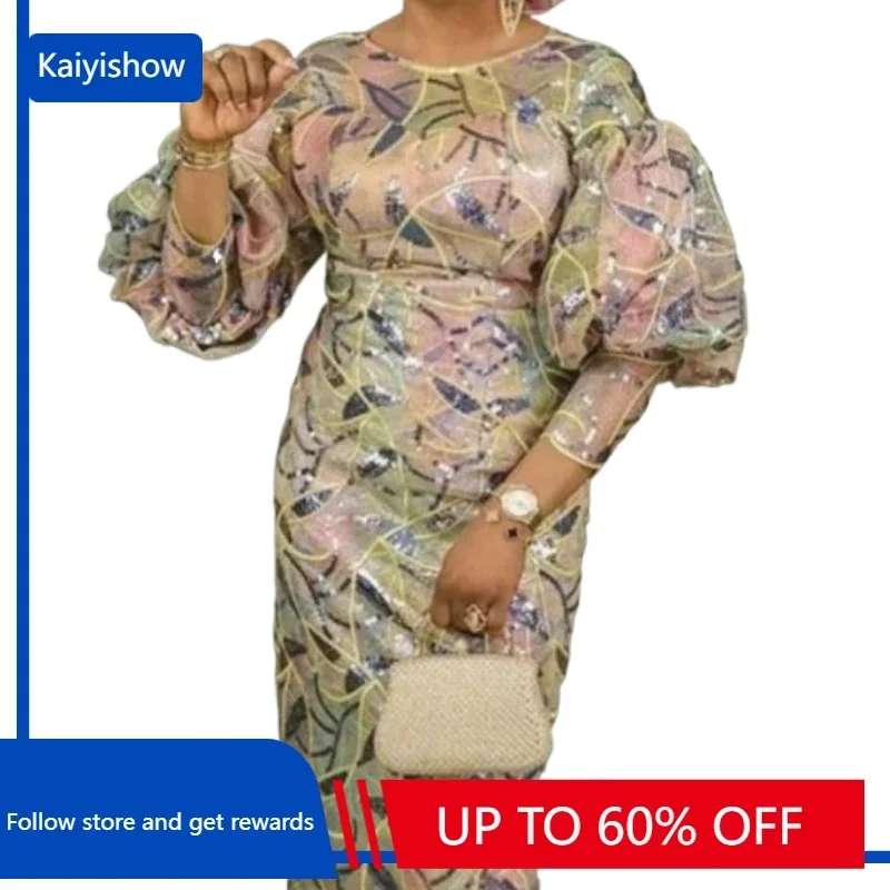 

Customized Autumn Elegant New African Dresses for Women African Women Dashiki Abaya Sequined Maxi Dress Africa Clothes Ankara Dr