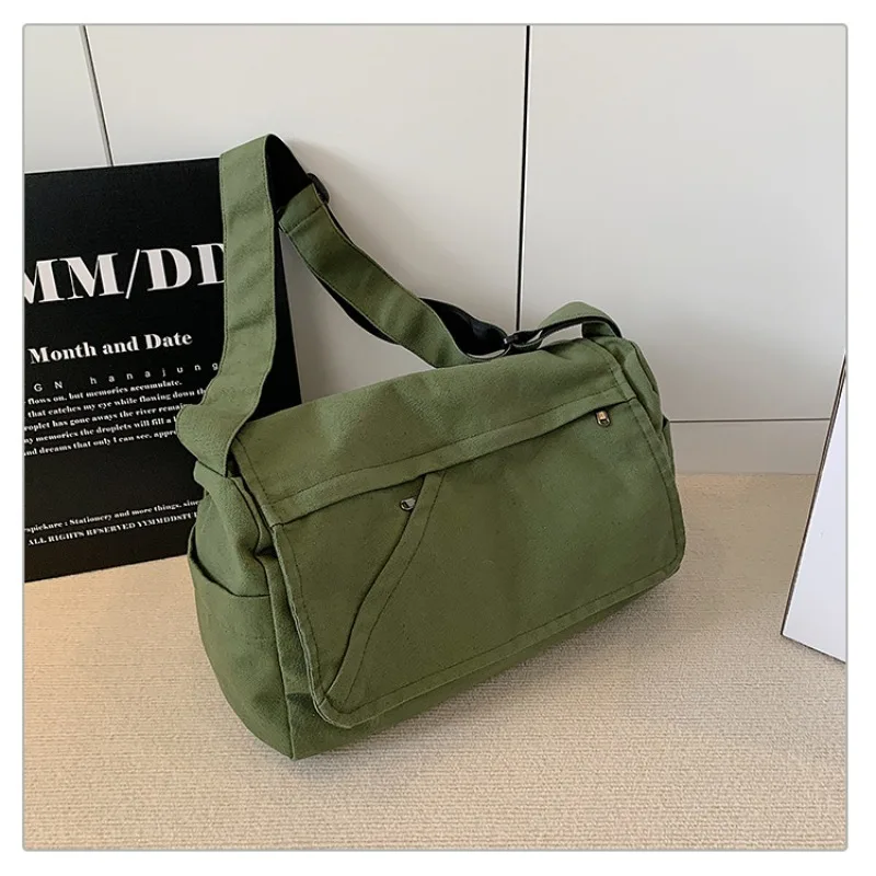 

Сумка через плечо из канваса, однотонная, с регулируемым плечевым ремнем, вместительная, легкая, универсальная сумка-мессенджер.