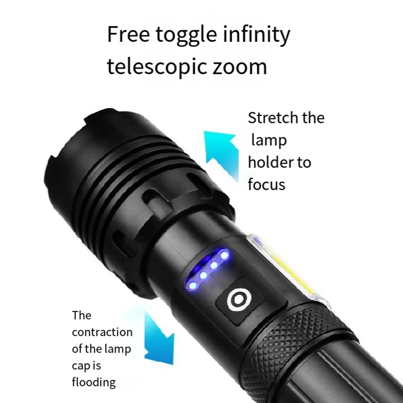 Strong Light Flashlight COB Side Light USB Charging Zoom Multi-Function Super Bright