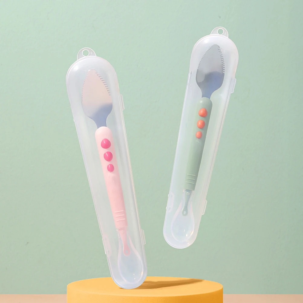 

Silicone Baby Fruit Puree Spoon Double Head Design Infant Feeding Training Scraping Tool Portable Compact Light Easy Grip